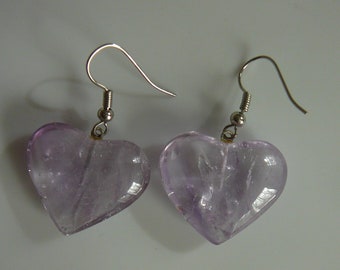 Light Purple - Amethyst Gemstone HEART Earrings