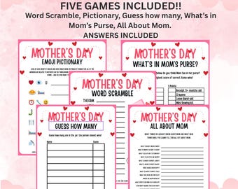 Mothers day activities mothers day gift printable game trivia bundle pictionary brunch gift for mom from kids instant download Digital Gift