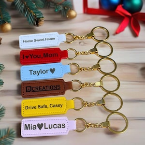 Personalized Leather Keychain Custom Engraving - Gold - Handcrafted Key Chain Ring Accessory, Perfect Kids Friends Unique Bestseller Gift