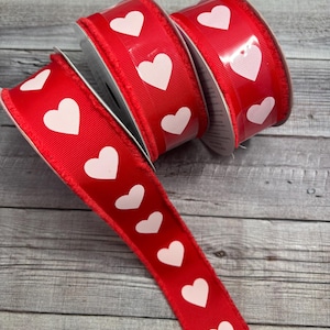 Heart Grosgrain Ribbon Red Pink Valentine Ribbon 1.5 Inch Ribbon 4 Foot Spool Grosgrain Ribbon