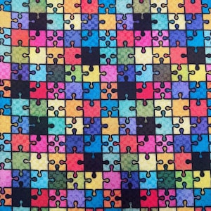 Puzzle Pieces Cotton Fabric NEW By The Yard Autism Awareness Fabric Puzzle Fabric