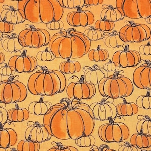 Pumpkin Patch Cotton Fabric NEW 1/2 Yard Fall Pumpkin Fabric Sketched Pumpkin Fabric Fall Fabric