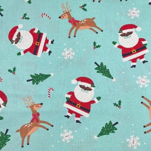 Santa and Friends POP Cotton Fabric NEW 1 and 1/2 yards Christmas Fabric  Santa Tossed Fabric Holiday Fabric Winter Fabric Happy Snowflake