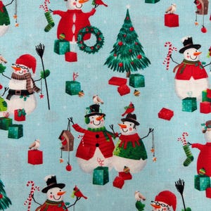 Tissu en coton bonhommes de neige et oiseaux NOUVEAU par yard BTY Tissu de Noël Tissu bonhommes de neige Tissu de vacances Tissu d&#39;hiver