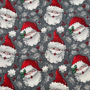 Santa Head with Holly Cotton Fabric NEW By the Yard BTY Christmas Fabric  Santa Fabric  Holiday Fabric Winter Fabric