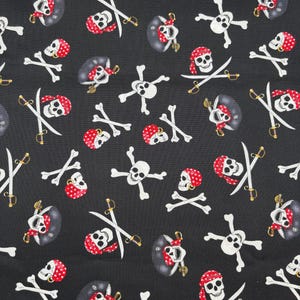 Pirates on Black Cotton Fabric NEW BTY Pirate Fabric Tossed Skull and Crossbones Fabric Pirate Birthday