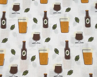 Craft Beer Cotton Fabric By the Yard NEW Beer Glass  Fabric Foodie Fabric Fun Food Fabric Kitchen Fabric Napkin Fabric Apron Fabric Hops