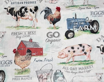 Buy Local Farmhouse Fabric NEW Sold by the Yard-2 seperate pieces, Kitchen Fabric Napkins Linens