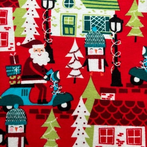 Santa Cotton Flannel Fabric NEW 3/4 Yard Christmas Fabric Santa on a Scooter Penguin Holiday Fabric