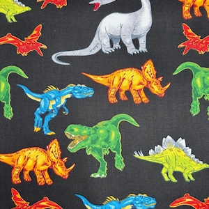 Dinosaur Cotton Fabric BTY NEW Dinosaurs on Black Fabric TRex Fabric