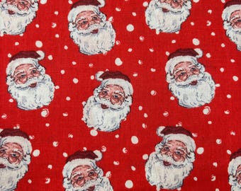Santa Head Cotton Fabric, Red Polka Dot Christmas Fabric By The Yard