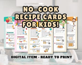 Kids No-Cook Recipe Cards Bundle: Fun Kitchen Activities (PDF Downloadable Guide) Montessori Inspired Educational for kids and toddlers.