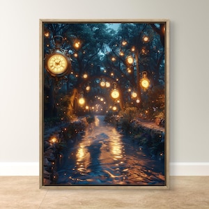 Surreal Clock Forest Wall Art Enchanted Time Fantasy Poster Mystical Forest Landscape Printable Magical Dreamscape Digital Download