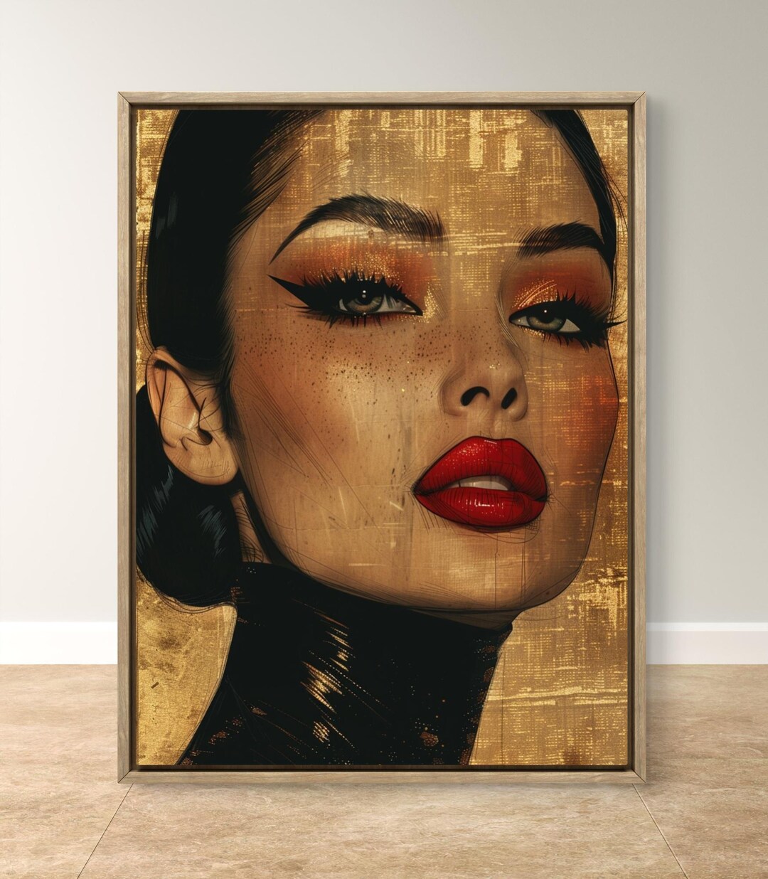 Red Lips Woman Wall Art, Glamor Fashion Portrait Print, Bold Feminine ...