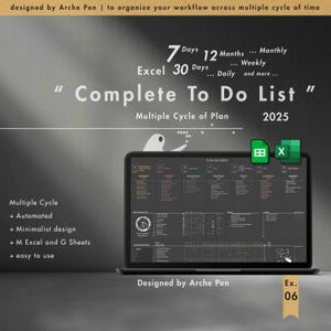 Liste de tâches complète, feuille de calcul Dark Planner, programme quotidien, hebdomadaire, mensuel, modèle de définition de routine et d'objectifs, productivité, liste de contrôle
