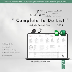 Complete To-Do List Spreadsheet, Daily, Weekly, Monthly Schedule, Routine and Goal Setting Template, Productivity, Digital Planner List