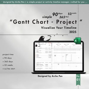 Excelplanner voor Gantt-diagramproject 2025 | 365 dagen en 52 weken | Sjabloon voor dagelijks, wekelijks en maandelijks schema | Projecttijdlijnbeheer Excel
