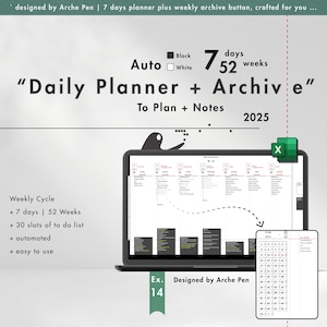 Digital Work Spreadsheet Planner, Weekly To-Do List, Daily Schedule, 52-Weeks Task Tracker, Smart Archive Function Included Special Excel