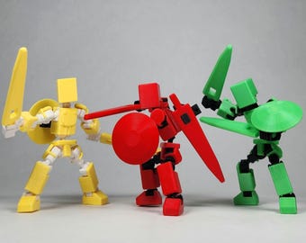 Minifigura Pax impresa en 3D con espadas y escudo