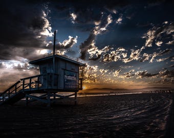 Dramatic sky over Santa Monica Beach, California.
