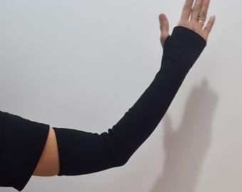 Czarne ocieplacze na ręce z otworem na kciuk, dla niej i dla niego – jedna para (2 rękawy) Bawełniane ocieplacze na ręce z otworem na kciuk – unisex, miękkie i elastyczne