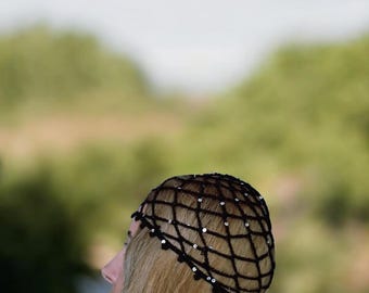 Cuffia per capelli scintillante, retina per capelli all'uncinetto, accessorio per capelli con paillettes fatto a mano, stile boho festival