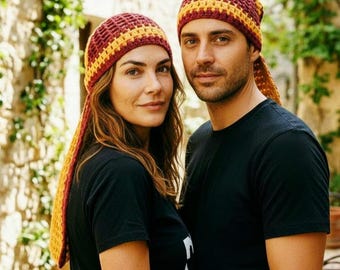 Spain Flag Crochet Durag Bandana | Handmade Soccer Fan Head Covering | World Cup Inspired Headscarf | Lightweight Cotton Blend Hair Wrap