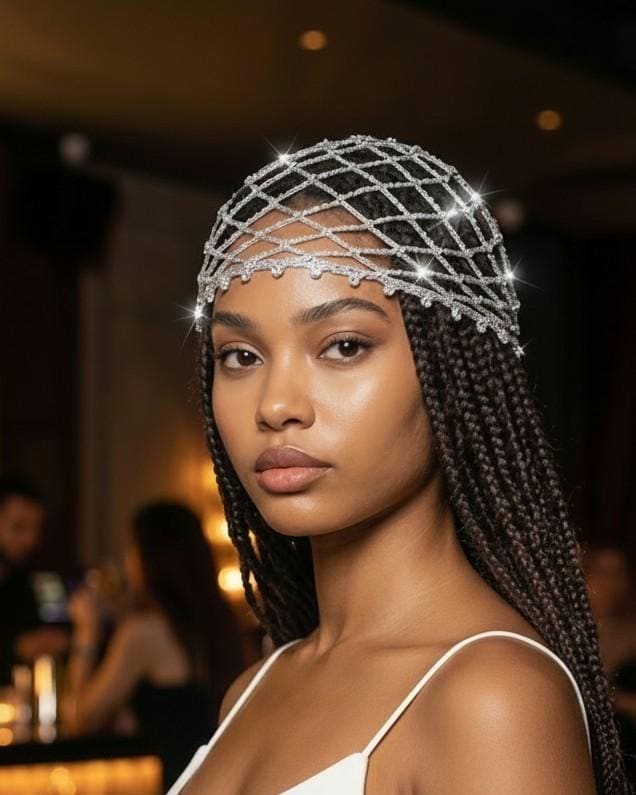 Beaded Sparkly Silver Color Hair Net Cap, Crochet Snood Head Covering, Handmade Sequin Hair Accessory, Boho Festival Style
