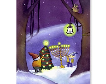 Interfaith Holiday Gnomes Greeting Card Pack-Chrismukkah -Christmas Card-Hanukkah Card