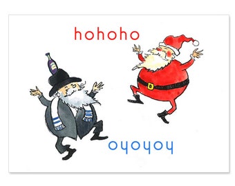 HOHOHO OYOYOY Santa Rabbi Christmas Card-Hanukkah Card-Chrismukkah Card