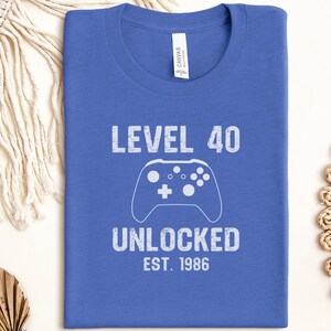 Level 40 Unlocked Shirt, Gamer Birthday Gift, Established 1986 Tee, Funny Gaming Shirt, Level Up Birthday Present, Retro Gamer Tee