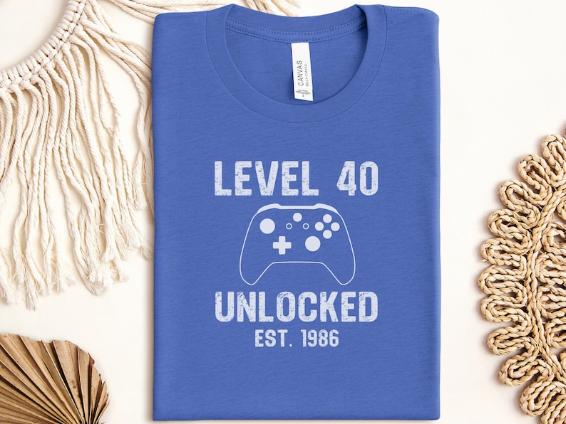 Level 40 Unlocked Shirt, Gamer Birthday Gift, Established 1986 Tee, Funny Gaming Shirt, Level Up Birthday Present, Retro Gamer Tee