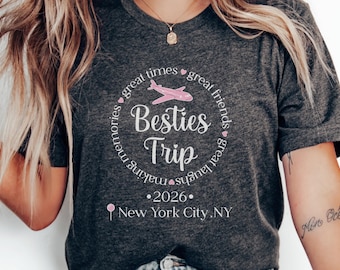 ベストフレンド旅行2026Tシャツ、ニューヨークシティバケーションTシャツ、旅行仲間、グループ旅行シャツ、お揃いのTシャツ、友情シャツ、女子旅行、楽しい