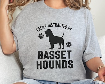 Basset Hound T-Shirt, Easily Distracted, Dog Lover Gift, Funny Dog Tee, Pet Owner Shirt, Dog Breed Tee, Basset Hound Gift, Paw Print Shirt