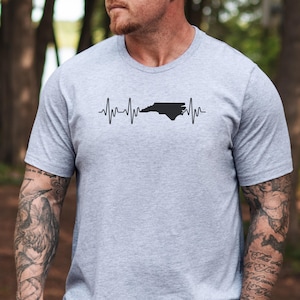 North Carolina Heartbeat Shirt, State Pride Tee, North Carolina Map Shirt, Unique Graphic Tee, Gift for Him, Gift for Her