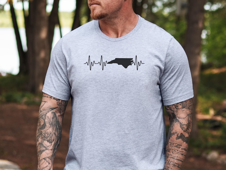 North Carolina Heartbeat Shirt, State Pride Tee, North Carolina Map Shirt, Unique Graphic Tee, Gift for Him, Gift for Her