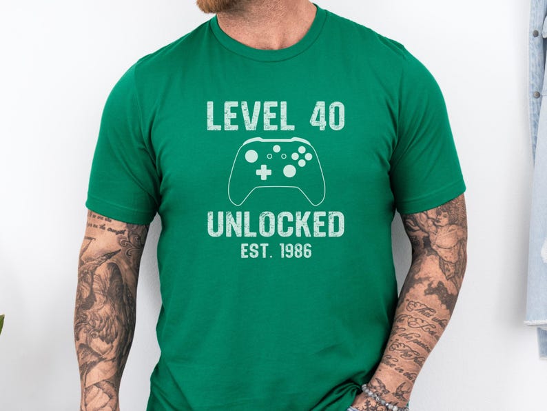 Level 40 Unlocked T-Shirt, Gamer Birthday Shirt, Vintage Gaming Tee, Retro Game Level Up, 1986 Birthday Gift, Video Game Lover Shirt