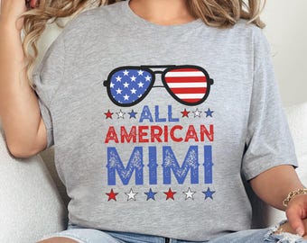 Alle amerikanischen Mimi T-Shirt, Bunt Mimi Shirt, USA Flagge Gläser T-Shirt, Amerikanische Flagge T-Shirt, Geschenk für Mimi, 4. Juli T-Shirt