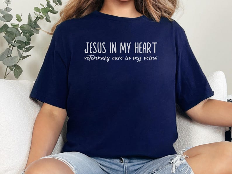 Jesus in My Heart Veterinary Care in My Veins T-Shirt, Inspirational Vet Tech Shirt, Animal Lover Graphic Tee