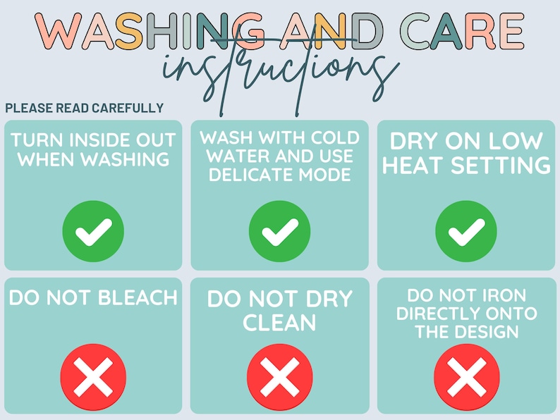 Washing care instructions print, laundry guide poster, wash care signs, garment care tips decor, laundry room essentials