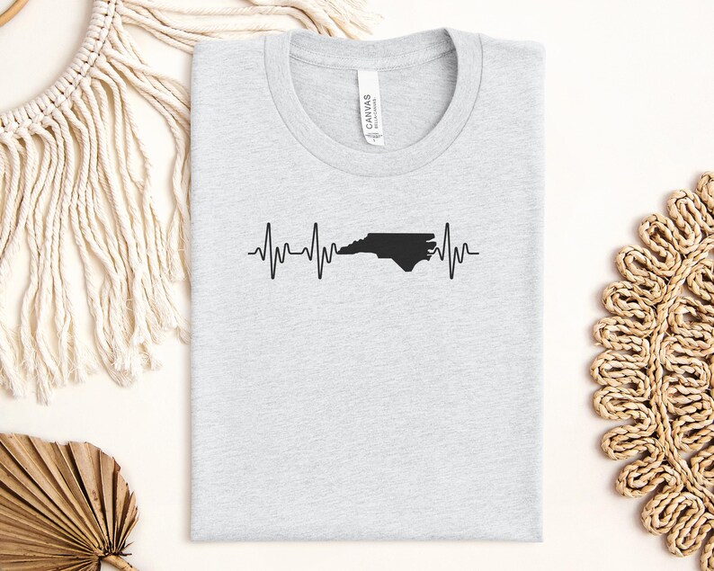 North Carolina heartbeat t-shirt, state pride shirt, North Carolina state outline tee, heartbeat graphic top, NC love shirt