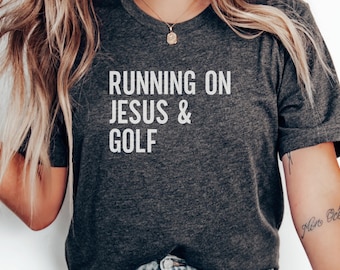 イエスとゴルフのTシャツ、クリスチャンゴルファーTシャツ、宗教的なスポーツシャツ、面白いゴルフギフト、信仰に基づいたアパレル、ゴルフ愛好家
