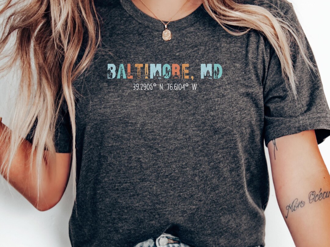 Baltimore Maryland Landmarks T Shirt, City Coordinates Tee, Travel ...