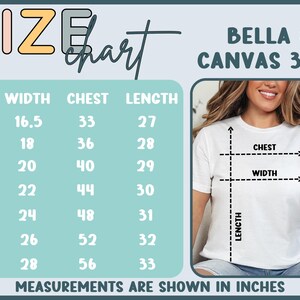 Size Chart Bella Canvas 3001 Shirt, Measurement Guide for XS to 5XL, Sizing Chart for Bella Canvas T-Shirt, Chest Width Length
