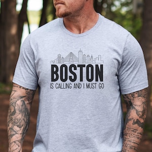 Boston Skyline T-Shirt, Boston is Calling and I Must Go Tee, Boston Cityscape Graphic Shirt, Boston Lover Gift, Boston Souvenir Tee
