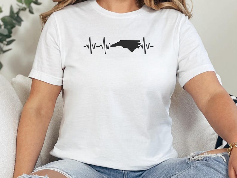 North Carolina Heartbeat Shirt, State Pride Graphic Tee, North Carolina Love, Casual Crewneck, Gift for Her, Unisex T-Shirt