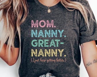Mama Nanny tolles Kindermädchen T-Shirt, Geschenk für Oma, bestes Kindermädchen-T-Shirt, Kindermädchen Wertschätzung, buntes Oma-Shirt, Familien-T-Shirt, Unisex-T-Shirt
