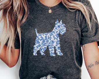 Scottie Dog Floral Shirt, Animal Lover Gift, Scottish Terrier Tee, Cute Dog Print Clothing, Pet Lover Apparel, Dog Silhouette Shirt