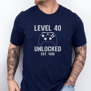 Level 40 Unlocked Shirt, 40th Birthday T-Shirt, Gamer Birthday Shirt, Fun Birthday Gift for Him, Level Up Birthday Tee, Est 1986 Shirt
