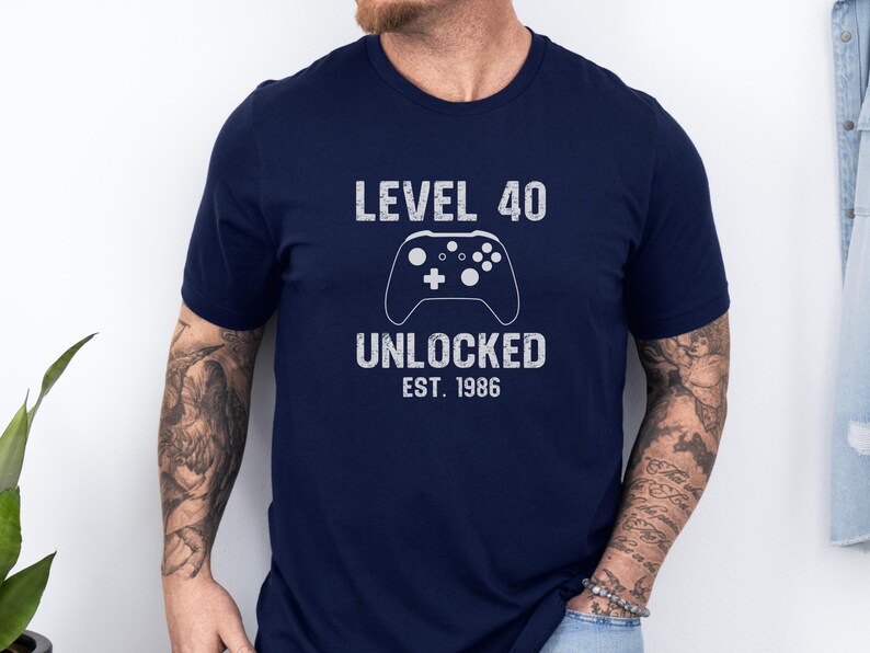 Level 40 Unlocked Shirt, 40th Birthday T-Shirt, Gamer Birthday Shirt, Fun Birthday Gift for Him, Level Up Birthday Tee, Est 1986 Shirt